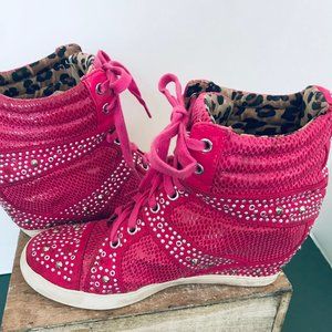 GB Girls Hot Pink High Top Wedge Heel Sneakers